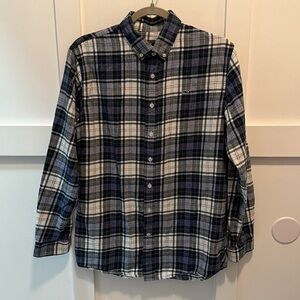 Boys Vineyard Vines Navy and White Plaid long sleeve button down Shirt size 18